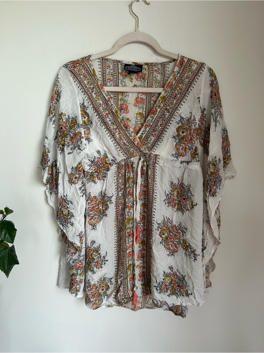 Boho Floral Tie-Front V-Neck mini dress - White/Multicolor